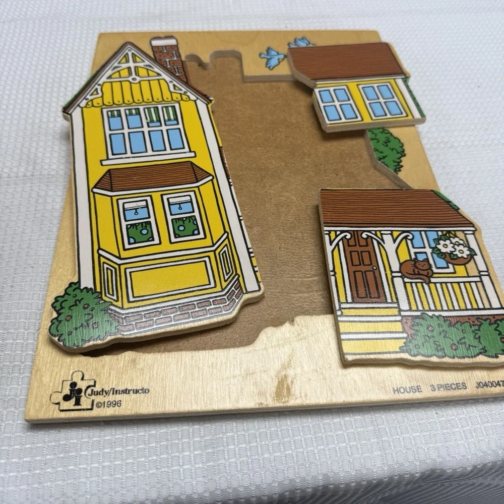 1996‎ Vintage Judy Instructo Yellow House Wooden Puzzle 3 Pc #J040047 Toy Game